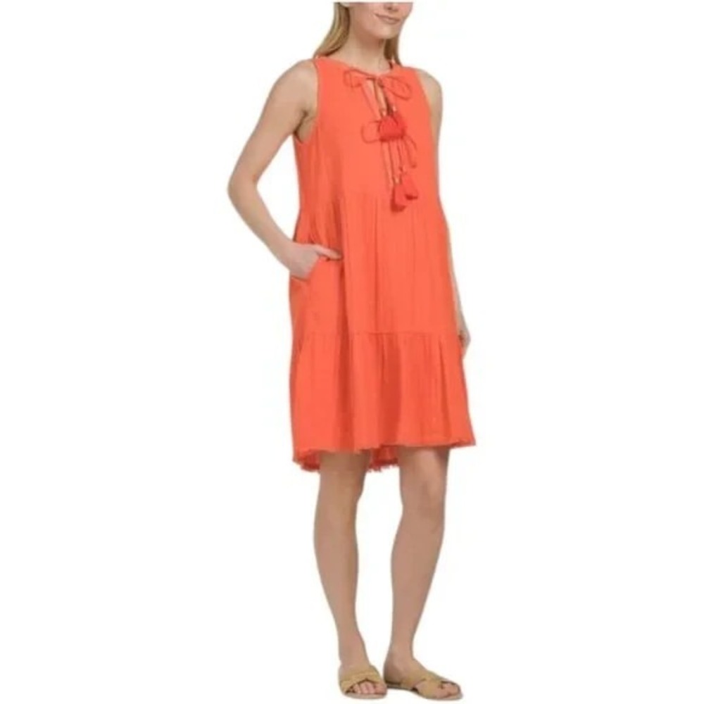 Tommy‎ Bahama Mykonos Textured Gauze Coverup Sun Dress Womens Medium Coral